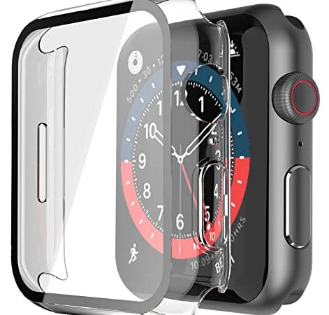 [2 Piezas] Misxi Transparente PC Funda con Cristal Templado Protector de Pantalla para Apple Watch Series 7 41mm, HD Anti-Choque Cobertura Completa Carcasa para iWatch