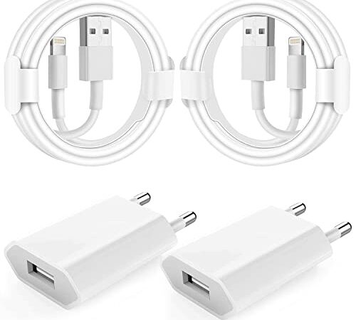 Cargador iPhone 【Certificado MFi Apple】 2 Pack Cargador de Pared Universal de 5V1A/5W con 1M Cable iPhone Cable Lightning Compatible para iPhone 13/12/Se/11/ X /XS/ XR/8/8 Plus/7/7 Plus/6s/iPad