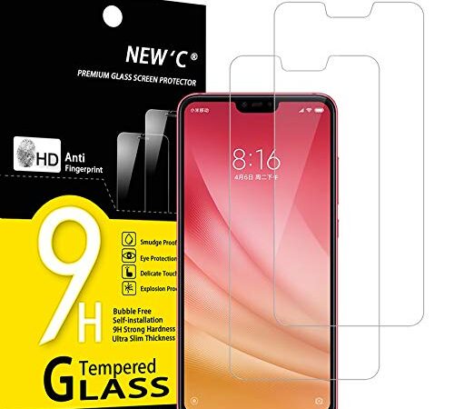 NEW'C 2 Piezas, Protector Pantalla para Xiaomi Mi 8 Lite, Xiaomi Mi 8X, Cristal templado Antiarañazos, Antihuellas, Sin Burbujas, Dureza 9H, 0.33 mm Ultra Transparente, Ultra Resistente