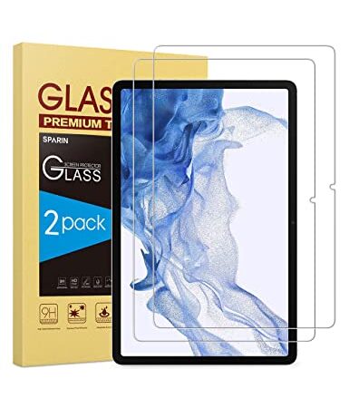 SPARIN Protector de Pantalla Compatible con Samsung Galaxy Tab S7 FE 5G / Galaxy Tab S8 Plus 2022 / Tab S7 Plus, Cristal Templado de 12.4 Pulgadas, Compatible con S Pen, 2 Piezas