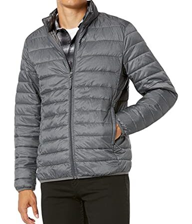 Amazon Essentials Chaqueta Plumífero Resistente al Agua, Ligera y Plegable Hombre, Carbón Mezcla, XL