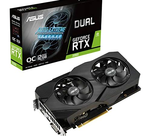 ASUS Dual GeForce RTX 2060 EVO OC Edition - Tarjeta Gráfica (PCIe 3.0, 12GB GDDR6, HDMI, DisplayPort, DVI-D, Ventilador Axial-Tech, Tecnología 0db, Auto-Extreme)