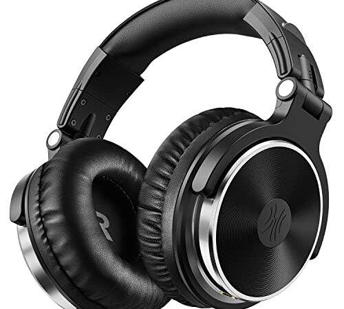 OneOdio Pro10 Auriculares DJ con Cable, Estéreo de Mezcla y Monitor de Estudio, 50mm Controladores, 3.5 y 6.35mm Conector de Audio para PC AMP Grabación de Teléfono Piano Guitarra, Negro