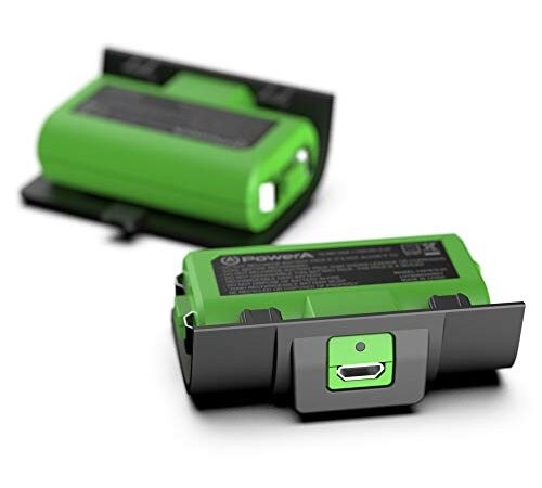 PowerA Play and Charge Kit de Carga para Mandos Xbox One y Xbox X|S, Cargador Compatible con Base de Carga de Xbox, 2 Baterías Recargables con Indicadores LED, 4 Tapas de Batería – Negro y Verde