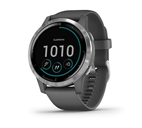 Garmin Vívoactive 4, Reloj Inteligente con GPS, música, monitorización de la energía corporal, entrenamientos animados, pulsioximetría, puntuación de sueño y notificaciones del smartphone, Gris