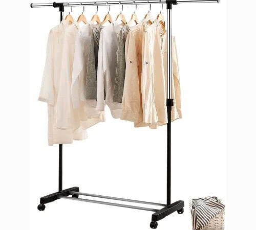 edihome, Burro Ropa, Perchero Colgador de Ropa, 43x160x150 cm, Vestidor, Acero Galvanizado, Portátil con Ruedas, para colgar Ropa