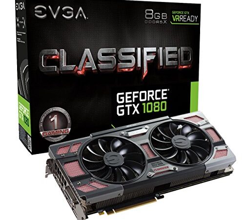 EVGA GeForce GTX 1080 Classified Gaming ACX 3.0, 8GB GDDRX, LED RGB, Ventilador de 10 cm, 14 Fases de alimentación, BIOS Doble, Soporte OSD DX12 (PXOC) Tarjeta gráfica 08G-P4-6386-KR