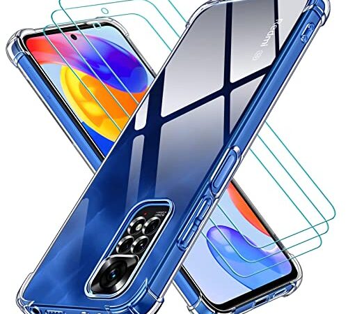 ivoler Funda para Xiaomi Redmi Note 11 Pro 4G / 5G / Redmi Note 11E Pro 5G con 3 Piezas Cristal Templado, Carcasa Protectora Anti-Choque Transparente, Suave TPU Silicona Caso Anti-arañazos Case