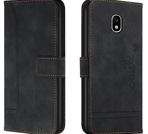 Lihondar Funda para Samsung Galaxy J7 2017 /J730, Carcasa Samsung J7 2017 /J730 con Tapa y Tarjetero Billetera, Capa Tipo Libro Flip Case Wallet, Telefono Cubrir Móvil Cover Piel Protector (Negro)