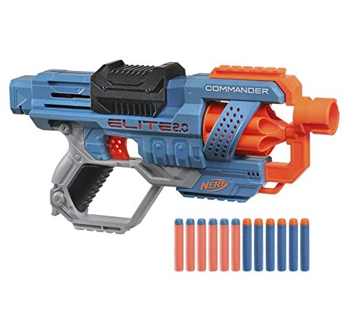 Nerf Lanzador Elite 2.0 Commander RD-6, 12 Oficiales, Tambor rotatorio de 6 Dardos, Funciones de personalización incorporadas, Individual, Multicolor, 6.7 x 36.2 x 24.1 cm (Hasbro E9485EU5)