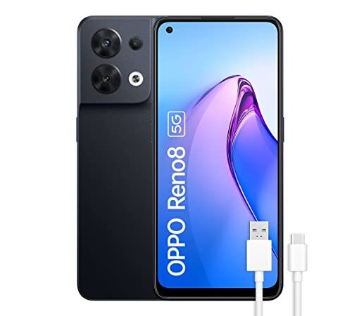 OPPO Reno8 5G - Teléfono Móvil Libre, 8GB+256GB, Cámara 50+8+2+32 MP, Smartphone Android, Batería 4500mAh, Carga Rápida 80W, Dual Nano SIM - Negro