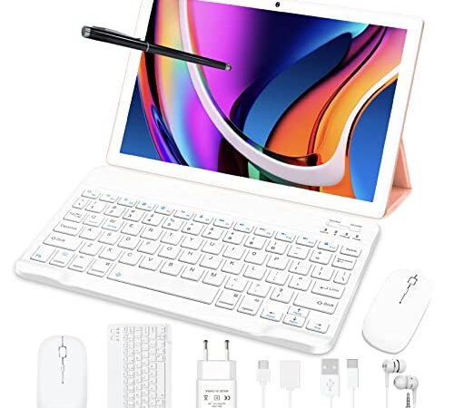 Tablet 10 Pulgadas 5G WiFi | 2.0 Ghz Octa-Core | 4GB RAM 64GB ROM 512GB Ampliable | Tablets Android 11 | Bluetooth 5.0 | 5 MP+8 MP | Batería 8000 mAh | con Lápiz + Funda + Teclado + Ratón - Oro