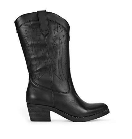 BOSANOVA Botas cowboy confeccionadas en piel con detalle de cortes y bordados al tono, ligero tacón de madera. Calzado para mujer NEGRO 36