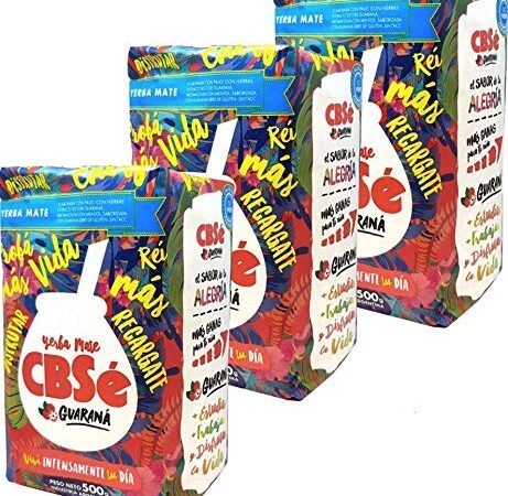 CBSé - Yerba Mate con guaraná, proporciona energía, 500 g (3x500gr)