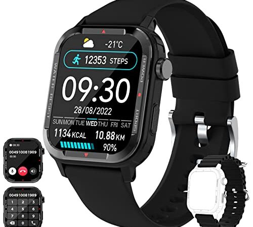 ECOSOON Reloj Inteligente Hombre con Llamadas y Asistente Voz, 1,85'' Smartwatch Hombre con 123 Modos Deporte, Pulsómetro, Presión Arterial, SpO2, Monitor de Sueño, Pulsera Actividad para Android iOS