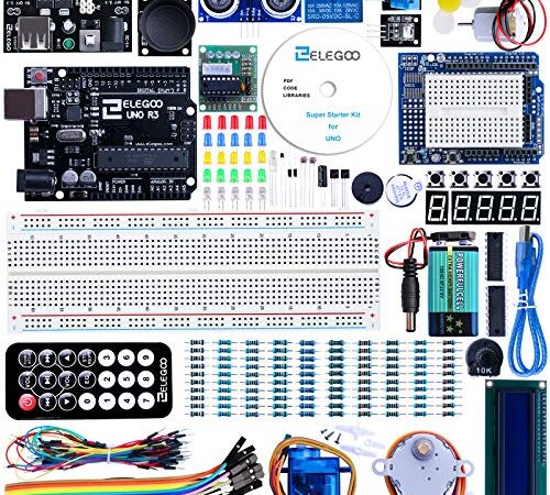 ELEGOO Conjunto Medio de Iniciación Compatible con Arduino IDE con Tutorial en Español, Relé de 5V, Modulo de Fuente de Alimentación, Servomotor, UNO R3 Placa de Desarrollo de Prototipos