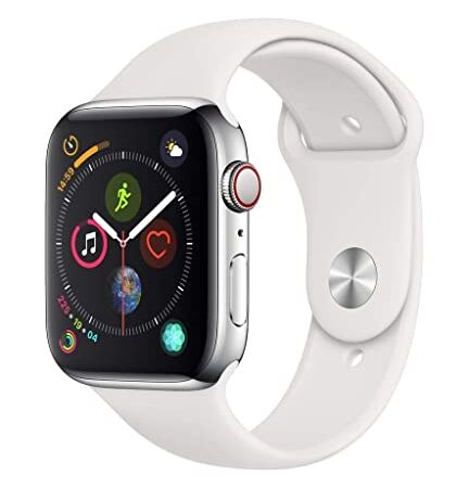 Apple Watch Series 4 44mm (GPS + Celular) - Caja De Acero Inoxidable En Plata / Blanca Correa Deportiva (Reacondicionado)