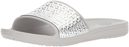 Crocs Women's Sloane Graphic Etched Slide W - Sandalias para mujer, color blanco y plateado, 5 M