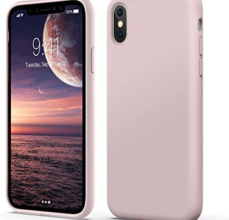 Flyzoo Funda Silicona Líquida para iPhone XS MAX, [Resistente Arañazos, Antihuellas Dactilares, Prueba Golpes] Protectora Ultrafina Case 4 Capas con Forro Microfibra, Tacto Suave como Seda, Rosa