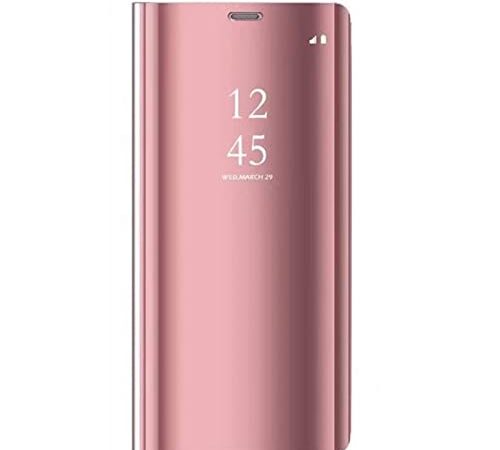 Funda Samsung Galaxy S8,Flip Tapa Libro Carcasa - Modelo Fecha y Espejo Brillante tirón del Duro Case,Espejo Soporte Plegable en Reflectante (Oro Rosa)