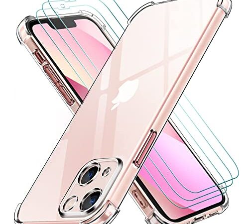 ivoler 4 in 1 Funda para iPhone 13 6.1 Pulgadas con 3 Piezas Cristal Templado, Transparente [Protección de Cámara] Carcasa Protectora Anti-Choque Case, Suave TPU Silicona Anti-arañazos Caso