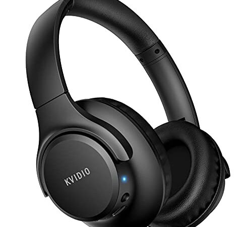 KVIDIO Auriculares Supraaurales Inalámbricos, 55 Horas de Reproducción Auriculares Bluetooth, Cascos Ligeros Plegables con Micrófono, Graves Profundos (Negro)