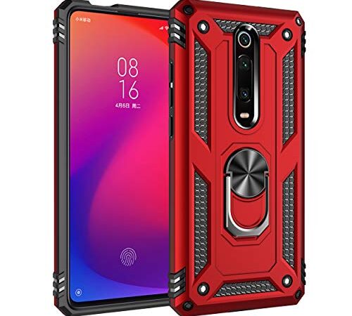 Max Power Digital Funda para móvil Xiaomi Mi 9T/Mi 9T Pro con Anillo Giratorio 360 Metálico Imán Carcasa Magnética Rígida Antigolpes Resistente Soporte Bumper Case (Xiaomi Mi 9T, Rojo)